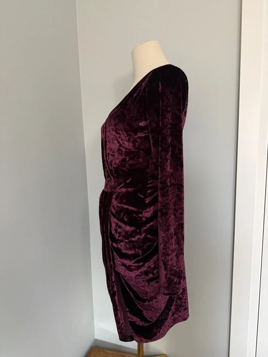 Revamped Velvet Wrap Mini Dress in Deep Burgundy - Picture 5 of 9